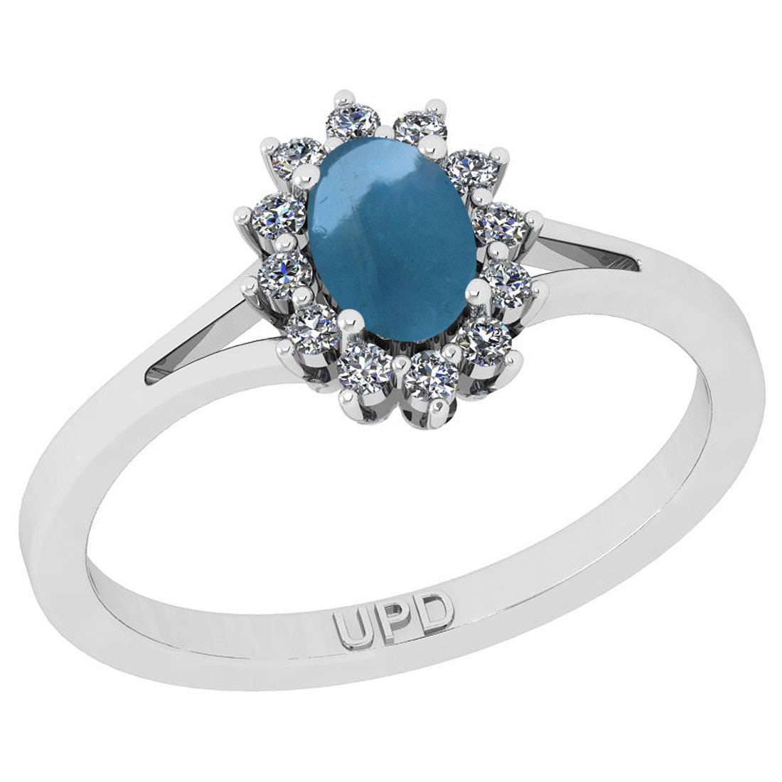 2.00 Ctw I2/I3 Aquamarine And Diamond 14K White Gold Promises Ring: Center Stone Weight : 1.77 Ctw ( Oval Cab) Center Stone Color :-Aquamarine Stone Setting : Prong Side Stone Weight Of Ctw 0.23 Ctw Side Stone Color : J-K Stone Clarity : I2/I3 Stone Setting : Prong Me