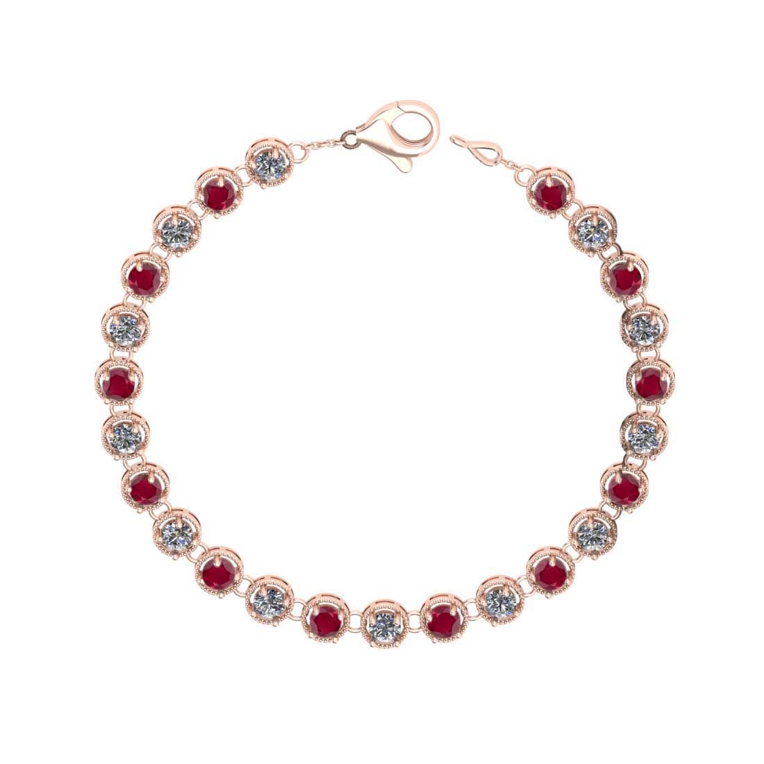 6.00 Ctw SI2/I1 Ruby and Diamond 14K Rose Gold Bracelet: Center Stone Weight : 3.00 Ctw ( Round Cut) Center stone Color :-Ruby Setting : Prong Side Weight Of Ctw 3.00 Ctw Color : J-K Clarity : SI2/I1 Stone Setting : Prong Metal Weight : Approx 11.50 gram 14