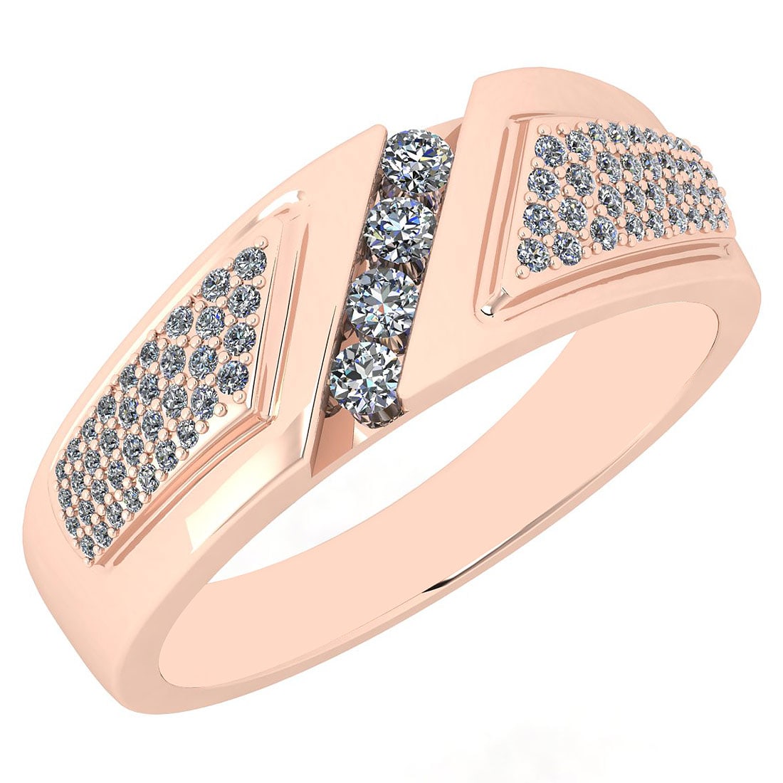 0.68 Ctw SI2/I1 Diamond 14K Rose Gold Men s Band Ring: Center Diamond Weight : 0.27 Ctw (4 Pec Round Cut) Center Diamond Color : J-K Center Stone Setting : Prong Center Stone Clarity : SI2/I1 Side Stone Weight Of Ctw 0.41 Ctw Side Stone Color : J-K Stone