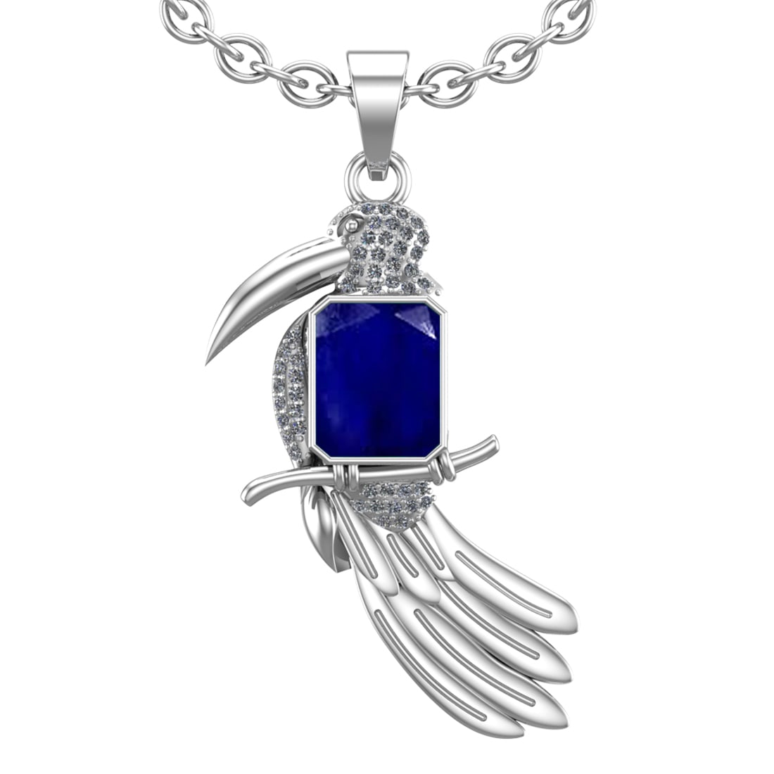 2.73 Ctw SI2/I1 Blue Sapphire and Diamond 14K White Gold Necklace: Color Stone Weight : 2.50 Ctw ( Emerald Cut) Stone Color :- Blue Sapphire Center Stone Setting : Prong Side Weight Of Ctw 0.23 Ctw Color : J-K Clarity : SI2/I1 Stone Setting : Prong Metal Weight : App