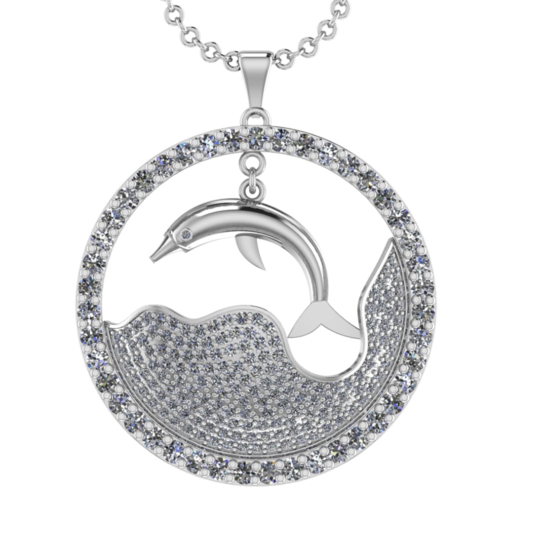 5.09 Ctw SI2/I1 Diamond 14K White Gold Zodiac Sign Fish pendant necklace (1 of 1)