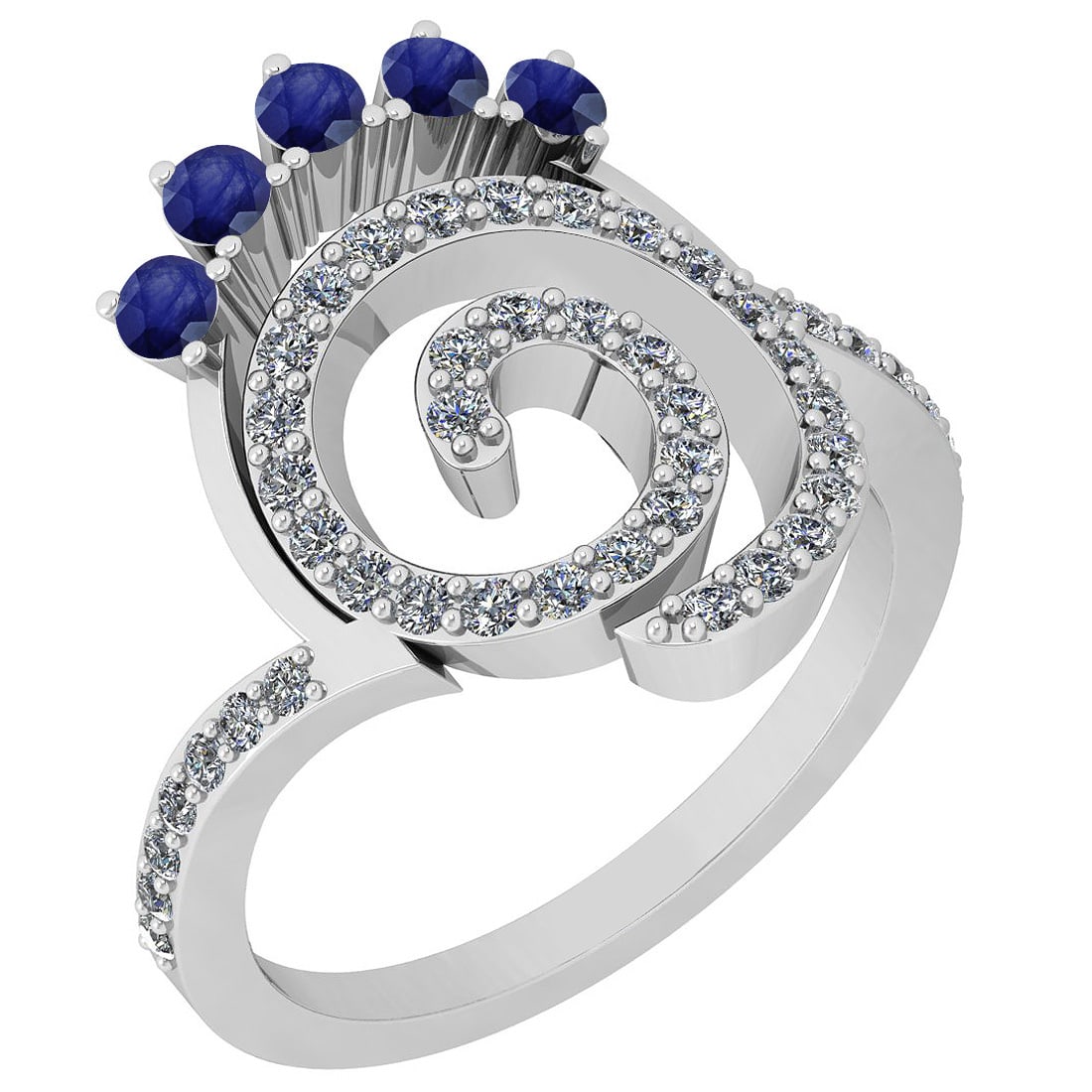 0.96 Ctw SI2/I1 Blue Sapphire And Diamond 14K White Gold Entertiy Ring (1 of 1)