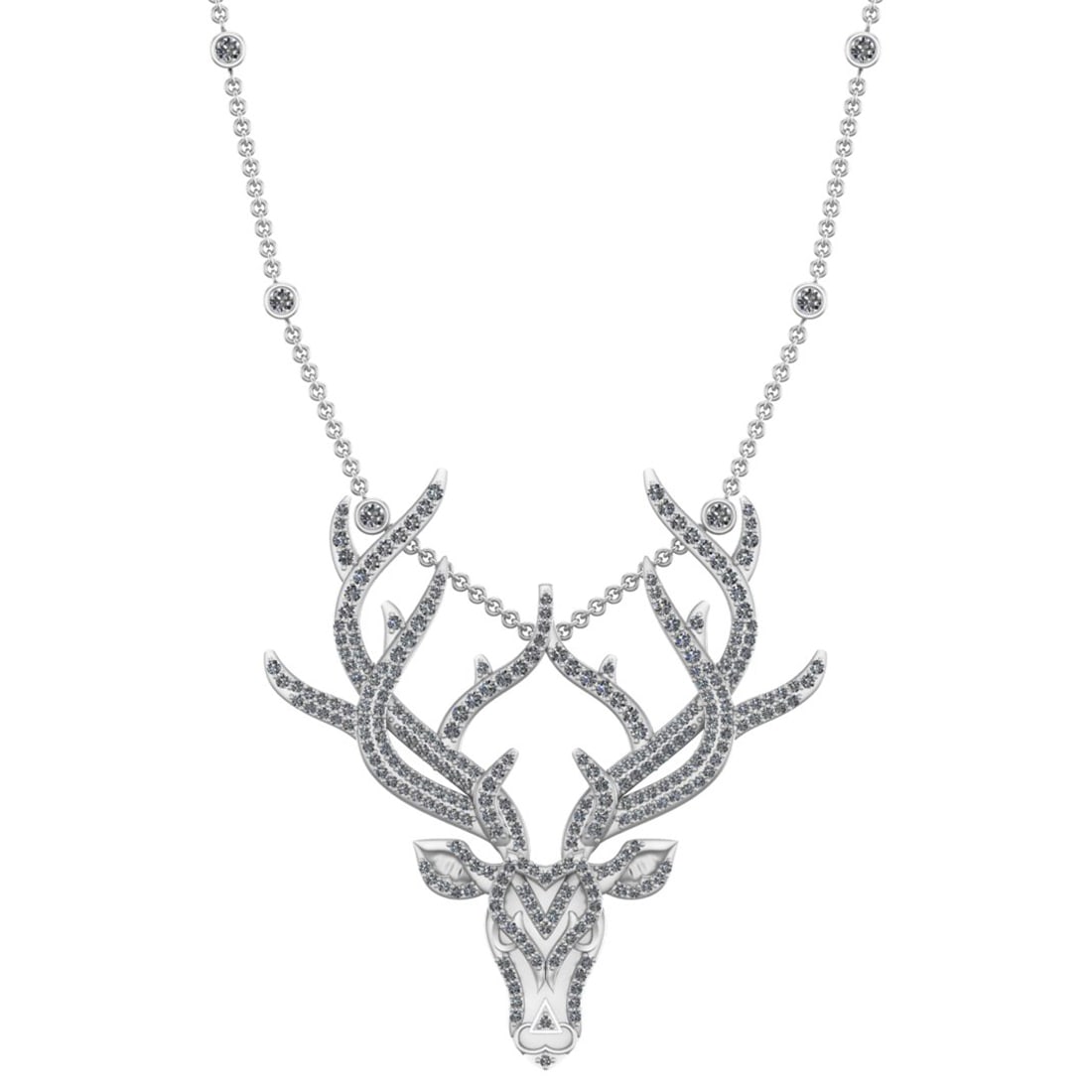 2.71 Ctw SI2/I1Diamond 14K White Gold Reindeer Yard Pendant Necklace: Total Diamond Weight : 2.71 Ctw ( Round Cut ) Diamond Color :- J-K Clarity : SI2/I1 Stone Setting : Prong Metal Weight : Approx 13.90 Gram 14K White Gold Reindeer Yard Necklace Pendant Length :-56 mm