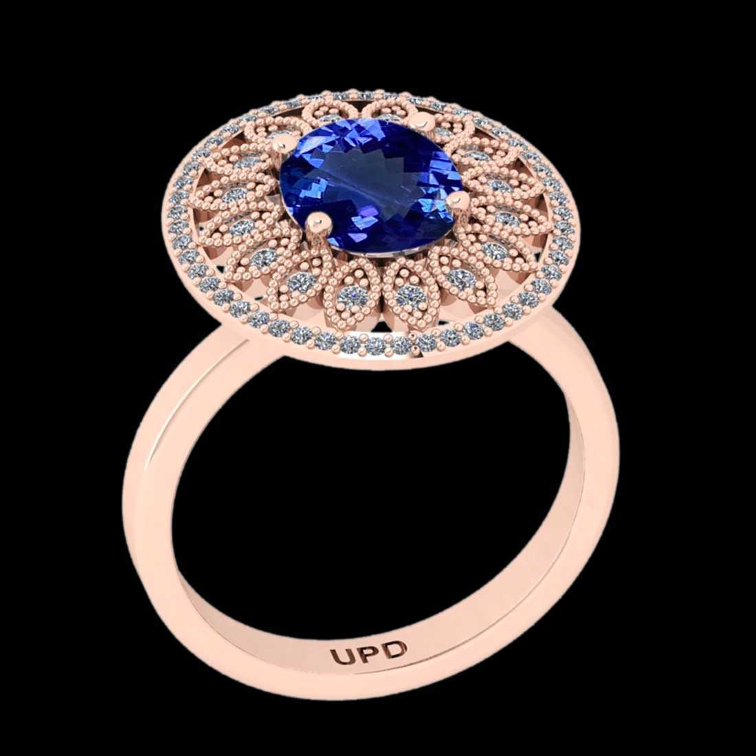 3.34 Ctw VS/SI1 Tanzanite and Diamond 14K Rose Gold Engagement Ring: Center Stone Weight : 2.90 Ctw ( Oval Cut) Center stone Color :-Tanzanite Center Stone Setting : Prong Side Stone Weight Of Ctw 0.44 Ctw Side Stone Color : J-K Stone Clarity : VS/SI1 Stone Setting : P