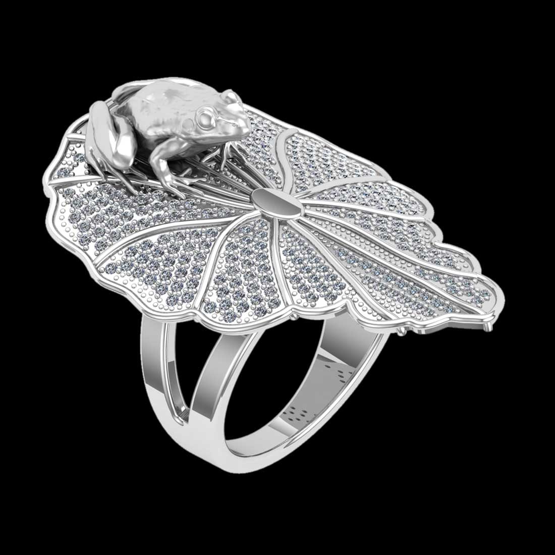1.16 Ctw SI2//I1 Diamond 14 K White Gold Frog Ring: Total Diamond Weight : 1.16 Ctw (Round cut) Center Diamond Color :- J-K Center Clarity : SI2//I1 Stone Setting : Prong Metal Weight : Approx 14.20 Gram 14 K White Gold Frog Ring Current Ring Size-8 Le