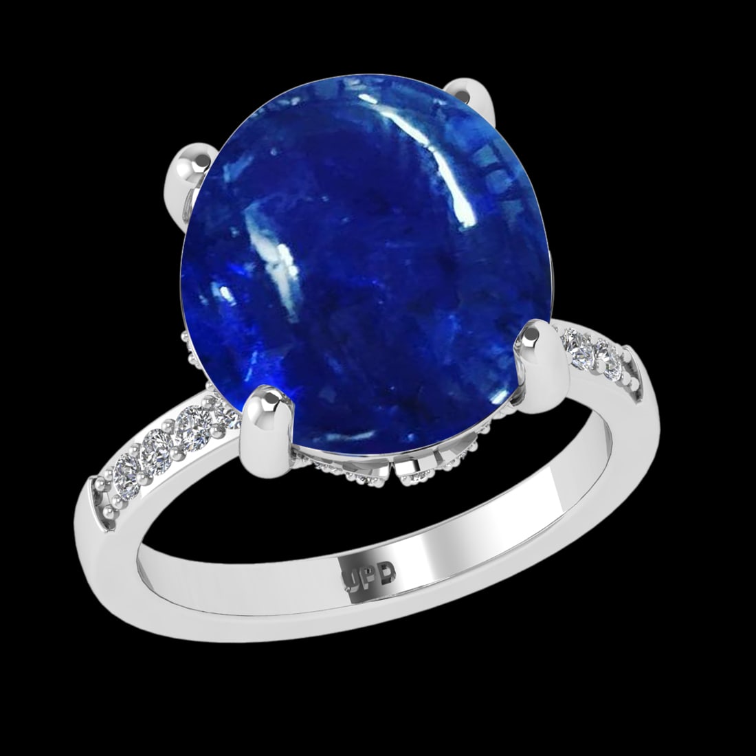 8.73 Ctw VS/SI1 Tanzanite and Diamond Prong Set 14K White Gold Engagment Ri: Center Stone Weight : 8.50 Ctw ( Round Cab) Center Stone Color :-Tanzanite Setting : Prong Side Weight Of Ctw 0.23 Ctw Color : J-K Clarity : VS/SI1 Stone Setting : Prong Metal Weight : Approx 5.90