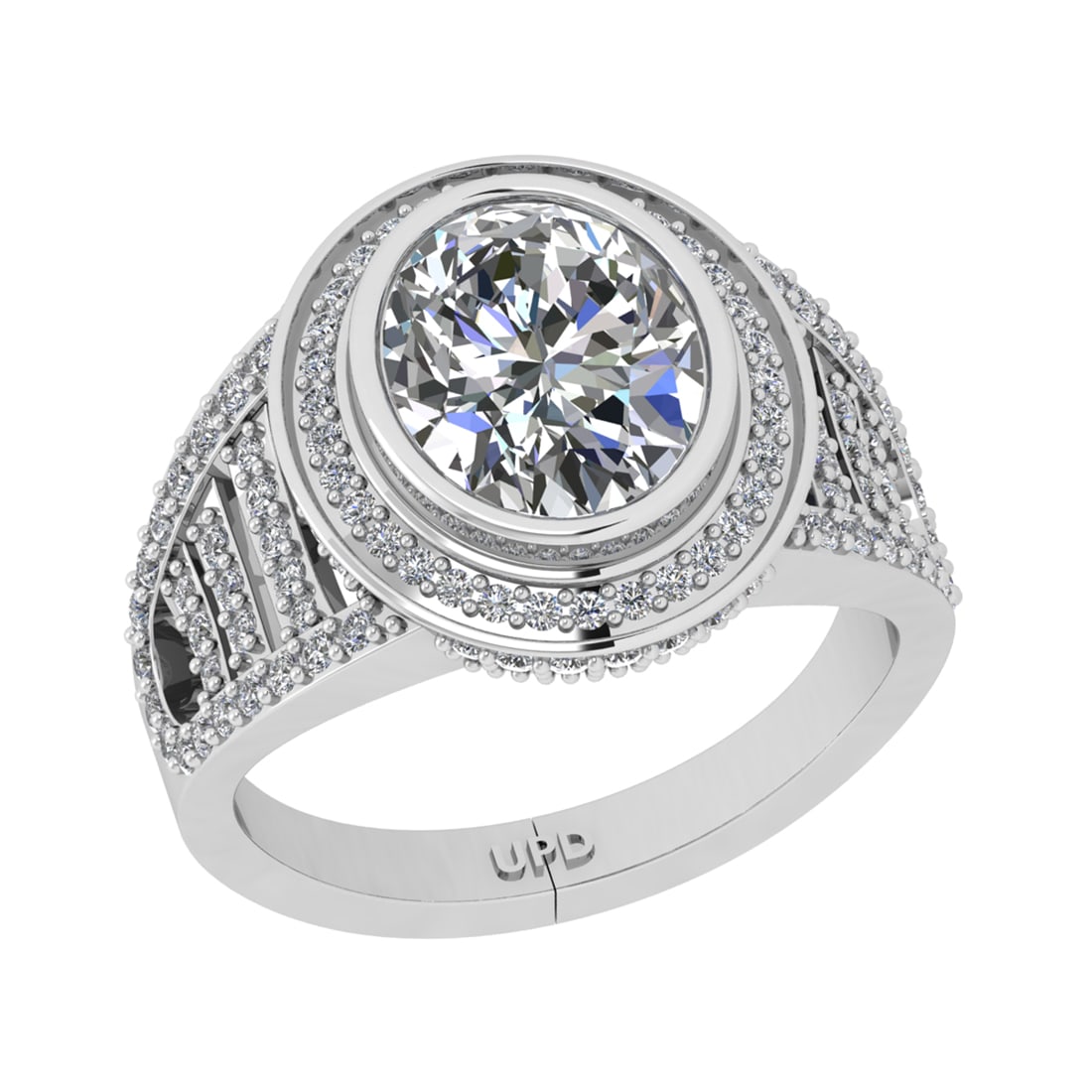 3.26 Ctw SI2/I1 Diamond 14K White Gold Engagement Ring: Center Diamond Weight :-: 2.50 Ctw ( Oval Cut) Color :- J-K Clarity : SI2/I1 Center Stone Setting : Prong Side Diamond Weight Of Ctw 0.76 Ctw Color : J-K Clarity : SI2/I1 Stone Setting : Prong Metal W