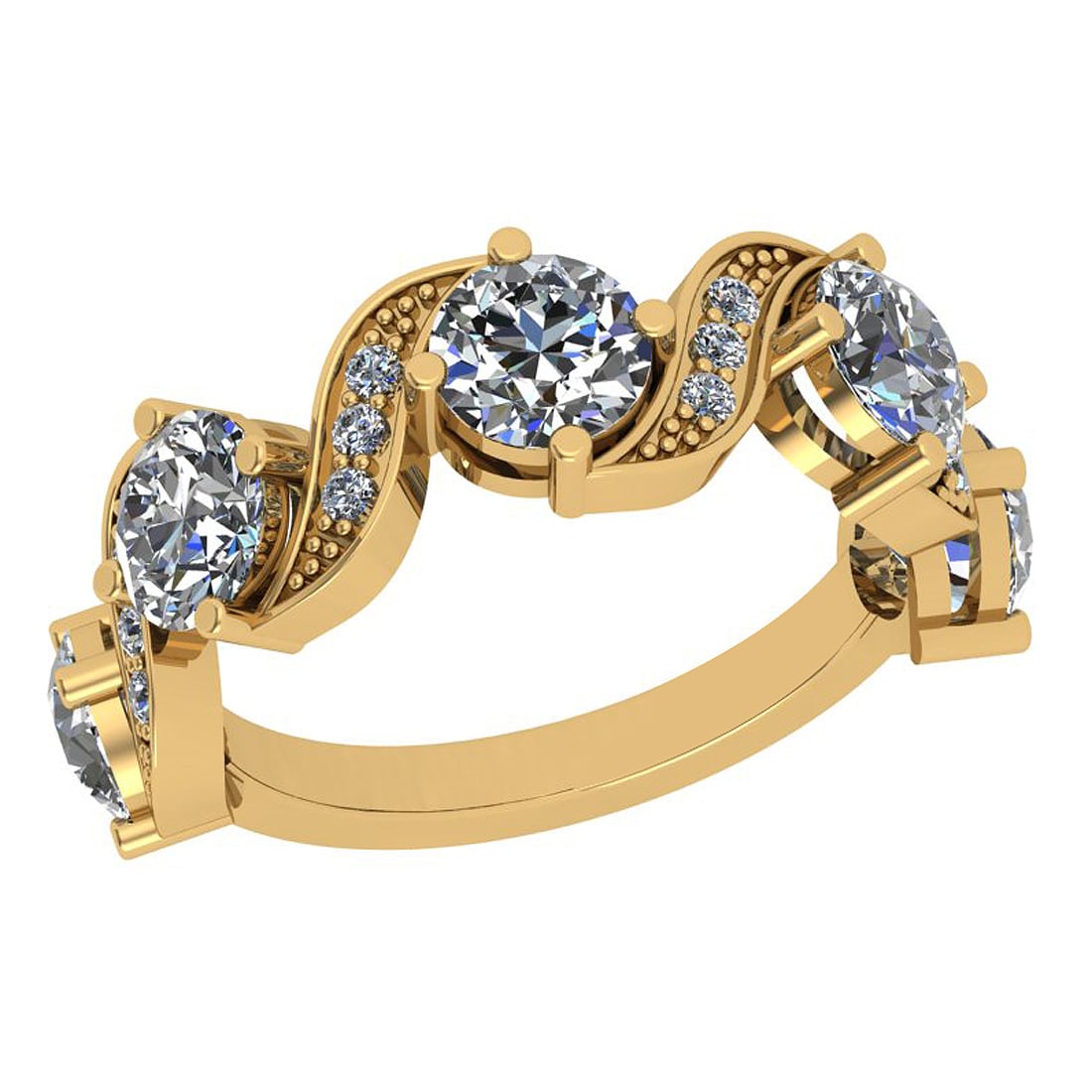 Certified 2.57 Ctw I2/I3 Diamond 10K Yellow Gold Promises Band Ring: Center Approx Weight: 2.50 Ctw (Round Cut) Center Diamond Color: J-K Center Clarity: I2/I3 Center Setting: Prong Side Stone 0.07 ctw Side Stone Color: J-K Side Stone Setting: Prong Side Stone