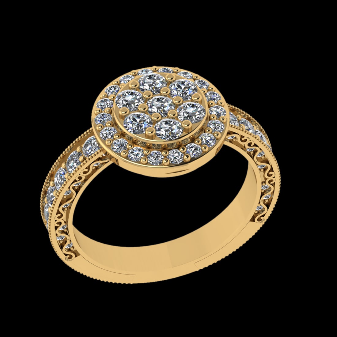 1.50 Ctw VS/SI1 Diamond 18k Yellow Gold Engegament/Wedding Ring: Total Diamond Weight : 1.50 Ctw (Round cut) Center Diamond Color :- J-K Center Clarity : VS/SI1 Stone Setting : Prong Metal Weight : Approx 4.90 Gram 18k Yellow Gold Engegament/Wedding Ring Current Ri