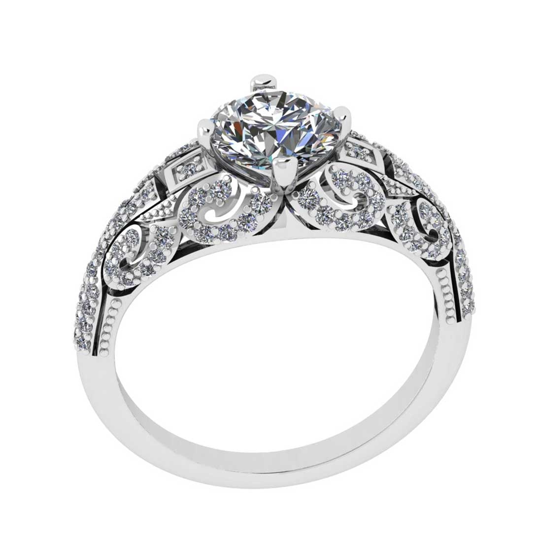 2.15 Ctw SI2/I1 Diamond Style 14K White Gold Vintage Style Ring: Center Diamond Weight : 1.80 Ctw (Round Cut) Center Diamond Color : J-K Center Stone Setting : Prong Center Stone Clarity : SI2/I1 Side Stone Weight Of Ctw 0.35 Ctw Side Stone Color : J-K Stone