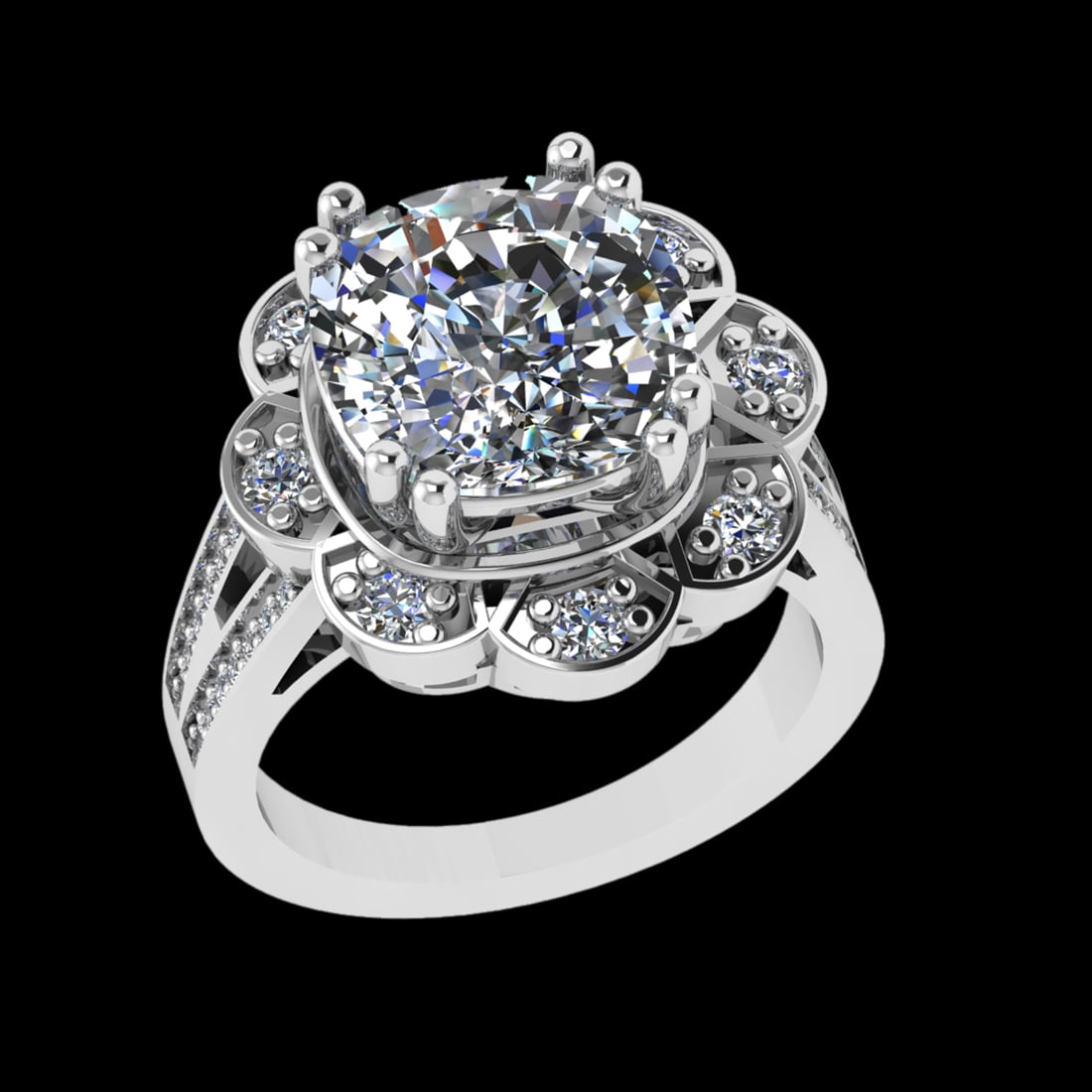 2.58 Ctw VS/SI1 Diamond 18k White Gold Engagment Ring: Center Diamond Weight : 2.00 Ctw (Cushion Cut) Color : J-K Clarity : VS/SI1 Setting : Prong Side Weight Of Ctw 0.58 Ctw Color : J-K Clarity : VS/SI1 Stone Setting : Prong Metal Weight : Approx 8.90 gr