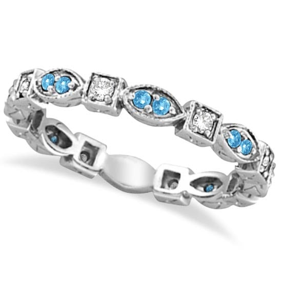 Aquamarine and Diamond Eternity Anniversary Ring Band 14k White Gold: CENTER STONE; Diamond CENTER STONE CLARITY; SI CENTER STONE COLOR; J-K CENTER STONE SETTING; Prong SIDE STONE CLARITY; SIDE STONE COLOR; SIDE STONE SETTING; Prong ctw OF SIDE STONE: 0.24 SIDE STONE QU