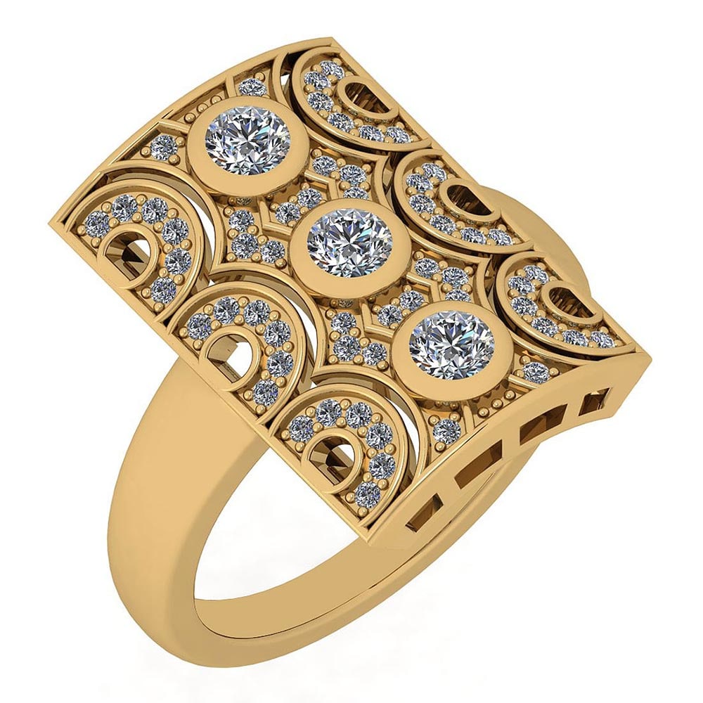 Certified 0.58 Ctw Diamond VS/SI1 Antique Styles 14K Yellow Gold Band Ring: Center Stone Approx Weight ; 0.30 Ctw (3 Pcs Round) Center Stone Color :White G-H Diamond Stone Clarity: VS/SI1 Center Stone Setting ; Bezel Side Stone (52 Pcs Round Cut Diamond) 0.28 ctw Side Stone