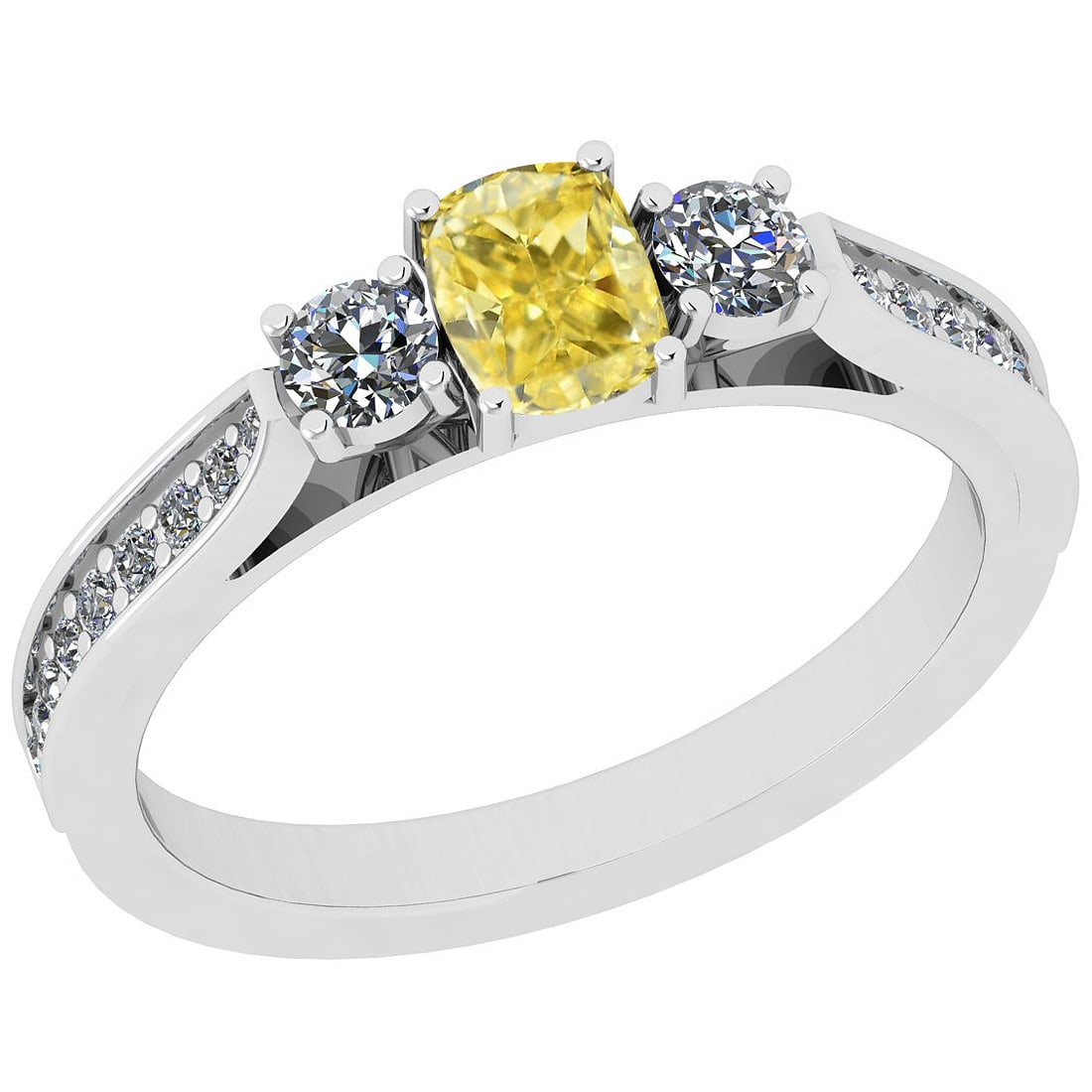 Certified 0.65 Ct Natural Fancy Yellow And White Diamond Platinum Vintage S: Center Stone Approx Weight: 0.51 Ctw (1pcs Cushion Cut) GIA Certified Center Stone Color: Natural Fancy Yellow Diamond Center Stone Clarity: I3/I3 Stone Setting: Prong Side Stone Approx Weight: 0.14