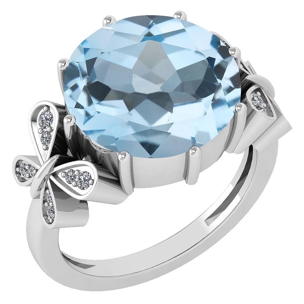 Certified 6.20 Ctw Blue Topaz And Diamond VS/SI1 Ring 14K White Gold MADE I: Center Stone Approx Weight ; 6.00 Ctw (1 Pcs Round) Center Stone Color: Blue Topaz Center Stone Setting ; Prong Side Stone (16 Pcs Round Cut Diamond VS/SI1) 0.20 ctw Side Stone Color: White G-H