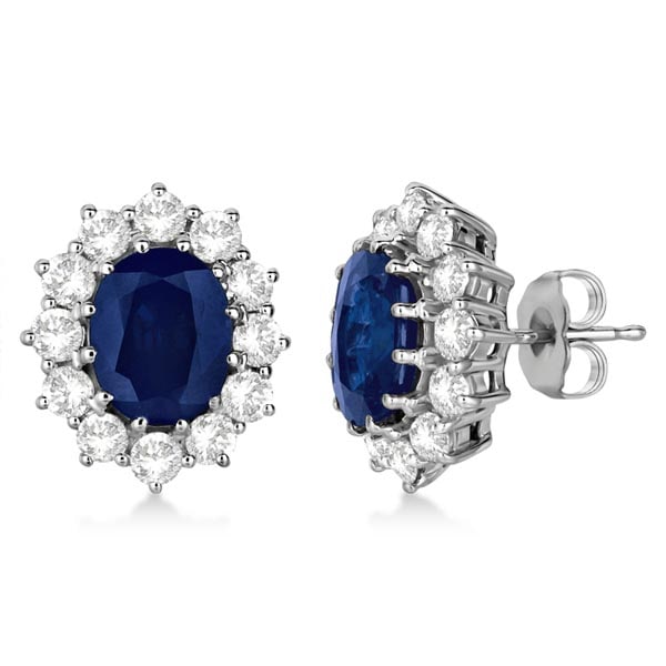 Oval Blue Sapphire and Diamond Accented Earrings 14k White Gold 7.10ctw: CENTER STONE; Sapphire CENTER STONE CLARITY; CENTER STONE COLOR; Blue CENTER STONE SETTING; Prong SIDE STONE CLARITY; SI SIDE STONE COLOR; J-K SIDE STONE SETTING; Prong ctw OF SIDE STONE: 1.55 SIDE