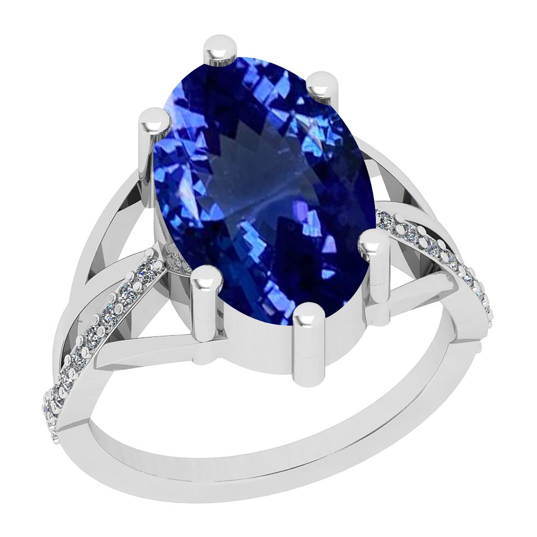 Certified 8.00 Ctw VS/SI1 Tanzanite And Diamond 14K White Gold Ring: Center Stone Approx Weight: 7.84 Ctw (Oval Cut) Center Stone Color: Tanzanite Center Stone Setting: Prong Side Stone 0.16 Ctw Side Stone Color: J-K Stone Clarity: VS/SI1 Stone Setting: Prong Metal App