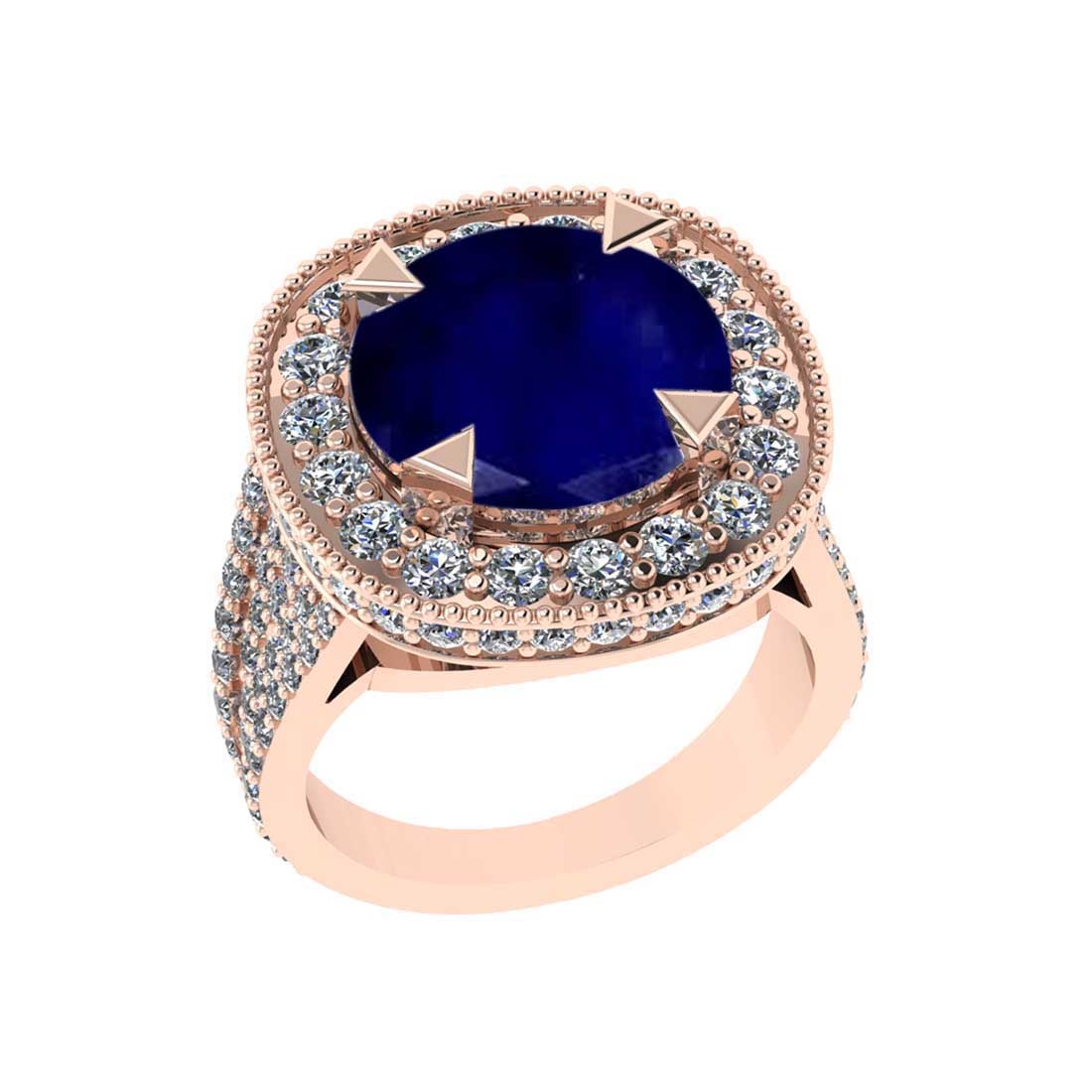 5.47 Ctw SI2/I1 Blue Sapphire and Diamond 14K Rose Gold Engagement Halo Rin: Center Stone Weight : 3.20 Ctw ( Round Cut) Center Stone Color :-Blue Sapphire Setting : Prong Side Diamond Weight Of Ctw 2.27 Ctw Color : J-K Clarity : SI2/I1 Stone Setting : Prong Metal Weight : App