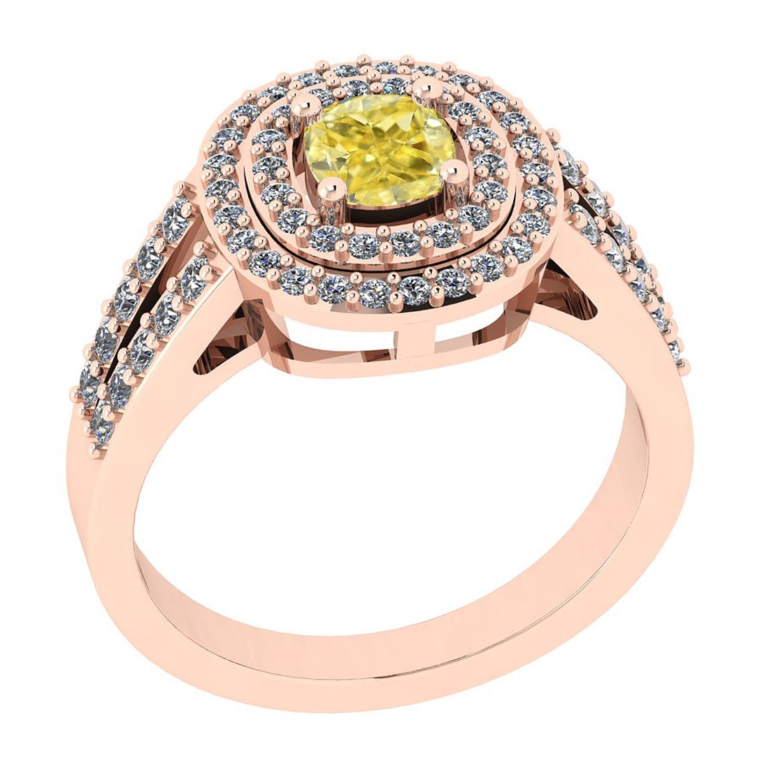 Certified 1.11 Ct GIA Certified Natural Fancy Yellow Diamond And White Diam: Center Stone Approx Weight: 0.71 Ctw (1psc Cushion Cut) GIA Certified Center Stone Color: Natural Fancy Yellow Diamond Center Stone Clarity: I1/I1 Stone Setting: Prong Side Stone Approx Weight: 0.40 c