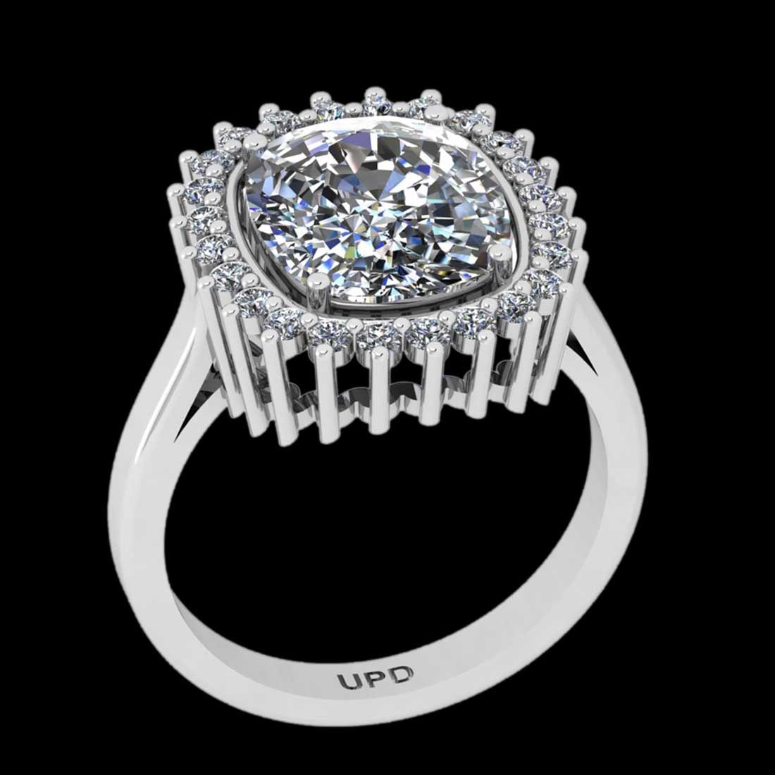 3.76 Ctw VS/SI1 Diamond14K White Gold Vintage Style Ring: Center Diamond Weight : 3.20 Ctw ( Cushion Cut) Center Color :-J-K Center Stone Clarity :- VS/SI1 Center Stone Setting : Prong Side Stone Weight Of Ctw 0.54 Ctw Side Stone Color : J-K Stone Clarity :