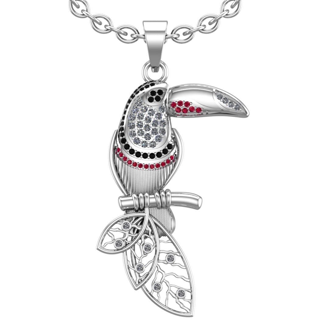0.40 Ctw Ruby and Treated Fancy Black & white Diamond 14K White Gold bird t (1 of 1)