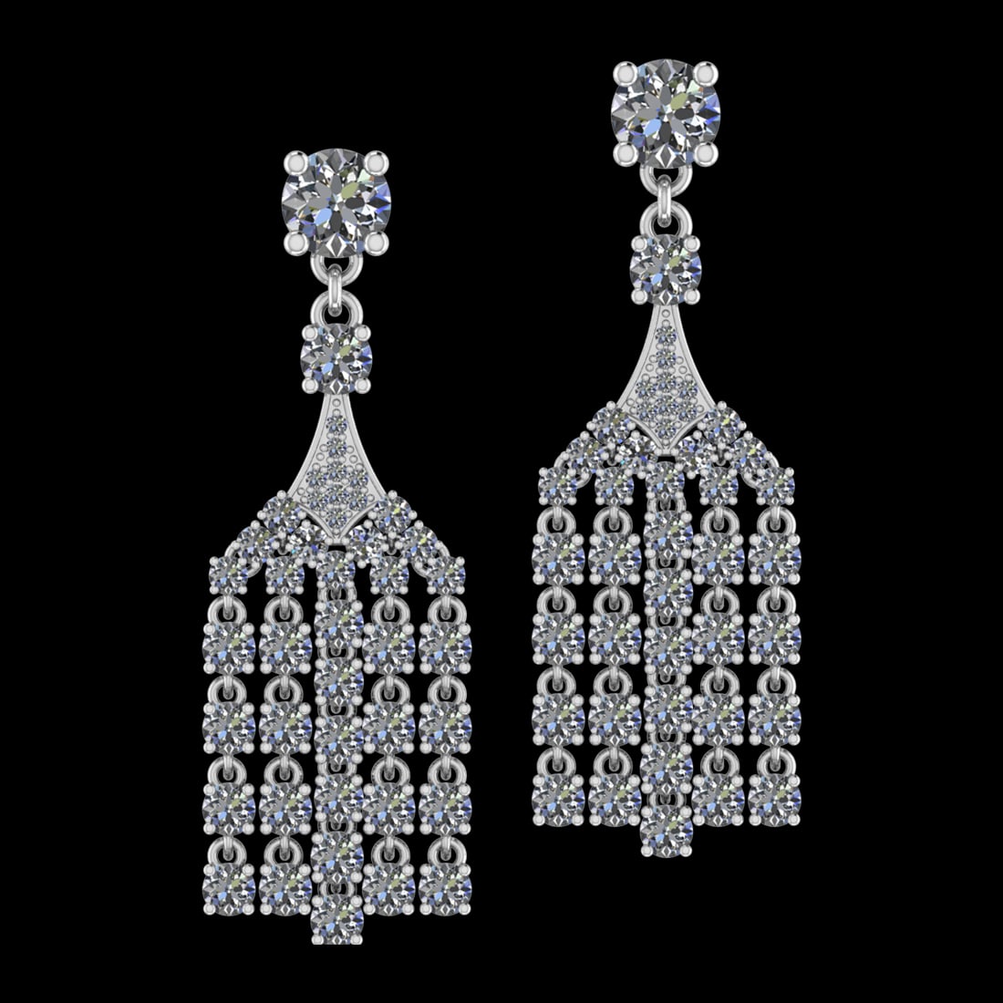 9.47 Ctw SI2/I1 Diamond 18K White Gold Earrings: Center Diamond Weight :-: 2.50 Ctw ( 4 Pec Round Cut) Color :- J-K Clarity : SI2/I1 Center Stone Setting : Prong Side Diamond Weight Of Ctw 6.97 Ctw Color : J-K Clarity : SI2/I1 Stone Setting : Prong