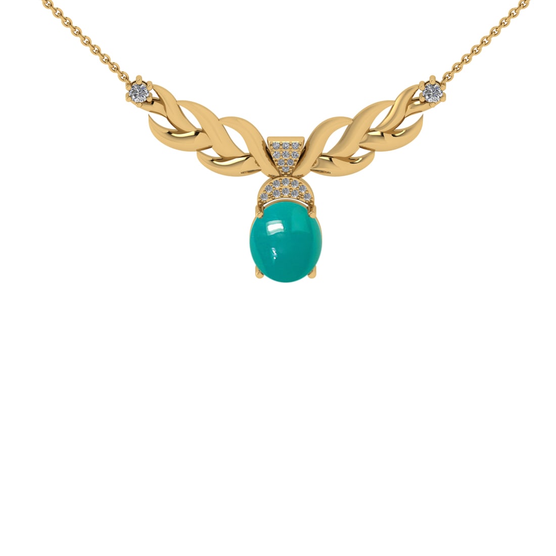 3.46 Ctw VS/SI1 Emerald and Diamond 14K Yellow Gold Pendant Necklace: Color Stone Weight : 3.23 Ctw (Oval Cab) Stone Color :- Emerald Center Stone Setting : Prong Side Weight Of Ctw 0.23 Ctw Color : J-K Clarity : VS/SI1 Stone Setting : Prong Metal Weight : Approx 5.20 g