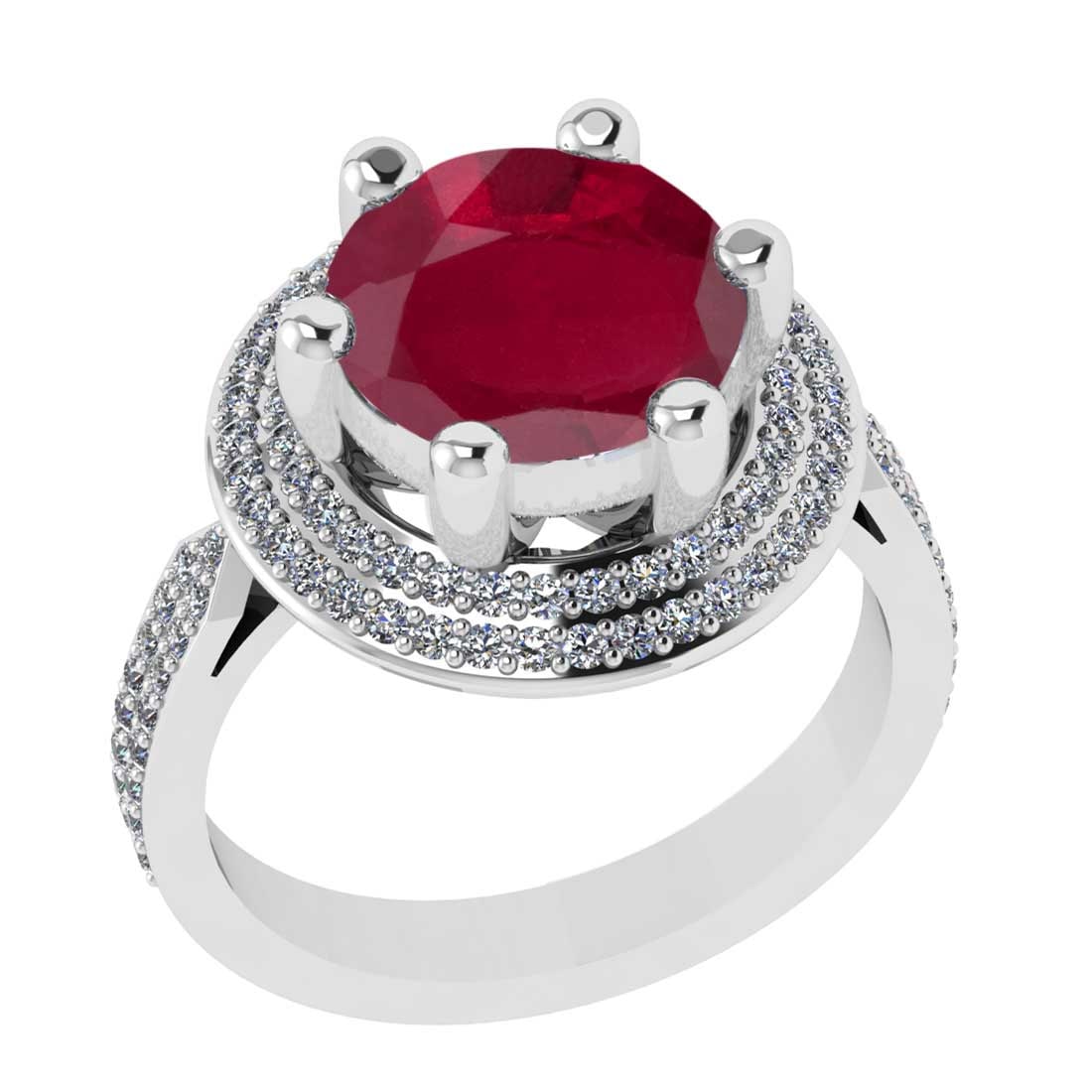 3.60 Ctw SI2/I1 Ruby and Diamond 14K White Gold Engagement Halo Ring: Center Stone Weight : 3.00 Ctw ( Round Cut) Center stone Color :-Ruby Setting : Prong Side Weight Of Ctw 0.60 Ctw Color : J-K Clarity : SI2/I1 Stone Setting : Prong Metal Weight : Approx 7.20 gram 14K