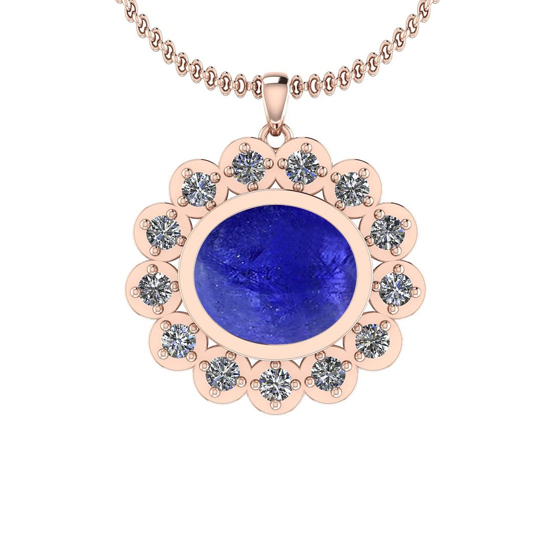 Certified 11.55 Ctw Tanzanite and Diamond I1/I2 14K Rose Gold Victorian Sty: Color Stone Approx Weight: 10.60 Ctw (1 pcs Oval Cabochon) Center Stone Color: Tanzanite Center Stone Setting: Bezel Side Stone Approx Weight: 0.95 Ctw Side Stone Color: J-K Stone Clarity: I1/I2 Stone