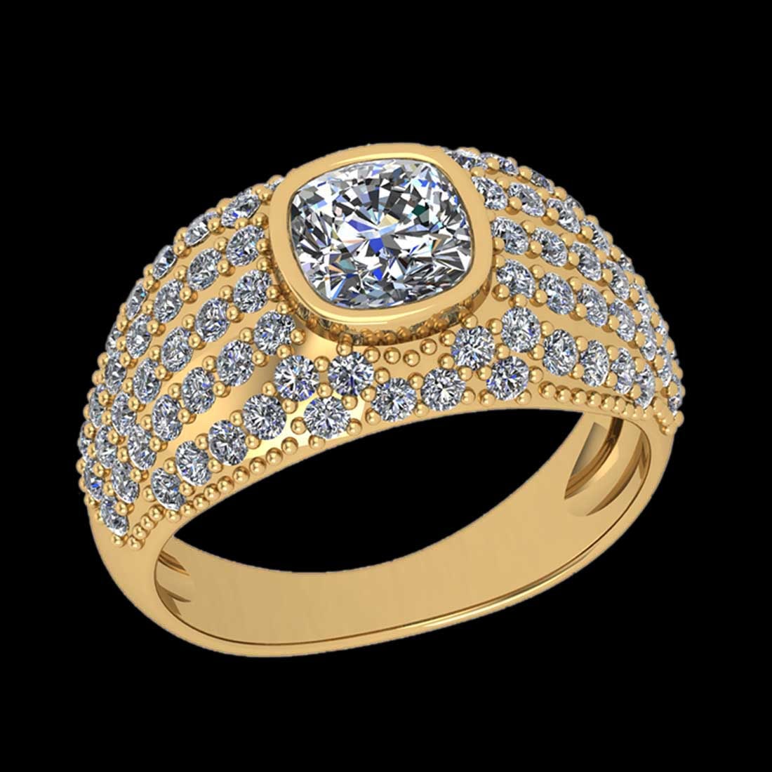 2.32 Ctw SI2/I1 Diamond 18K Yellow Gold Engagement Ring: Center Diamond Weight : 1.00 Ctw ( Cushion Cut) Center Diamond Color :-G-H Setting : Prong Side Weight Of Ctw 1.32 Ctw Color : G-H Clarity : SI2/I1 Stone Setting : Prong Metal Weight : Approx 6.30