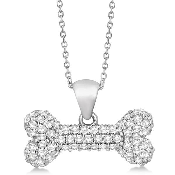 Pave Diamond Dog Bone Pendant Necklace 14K White Gold 0.80ctw (1 of 1)