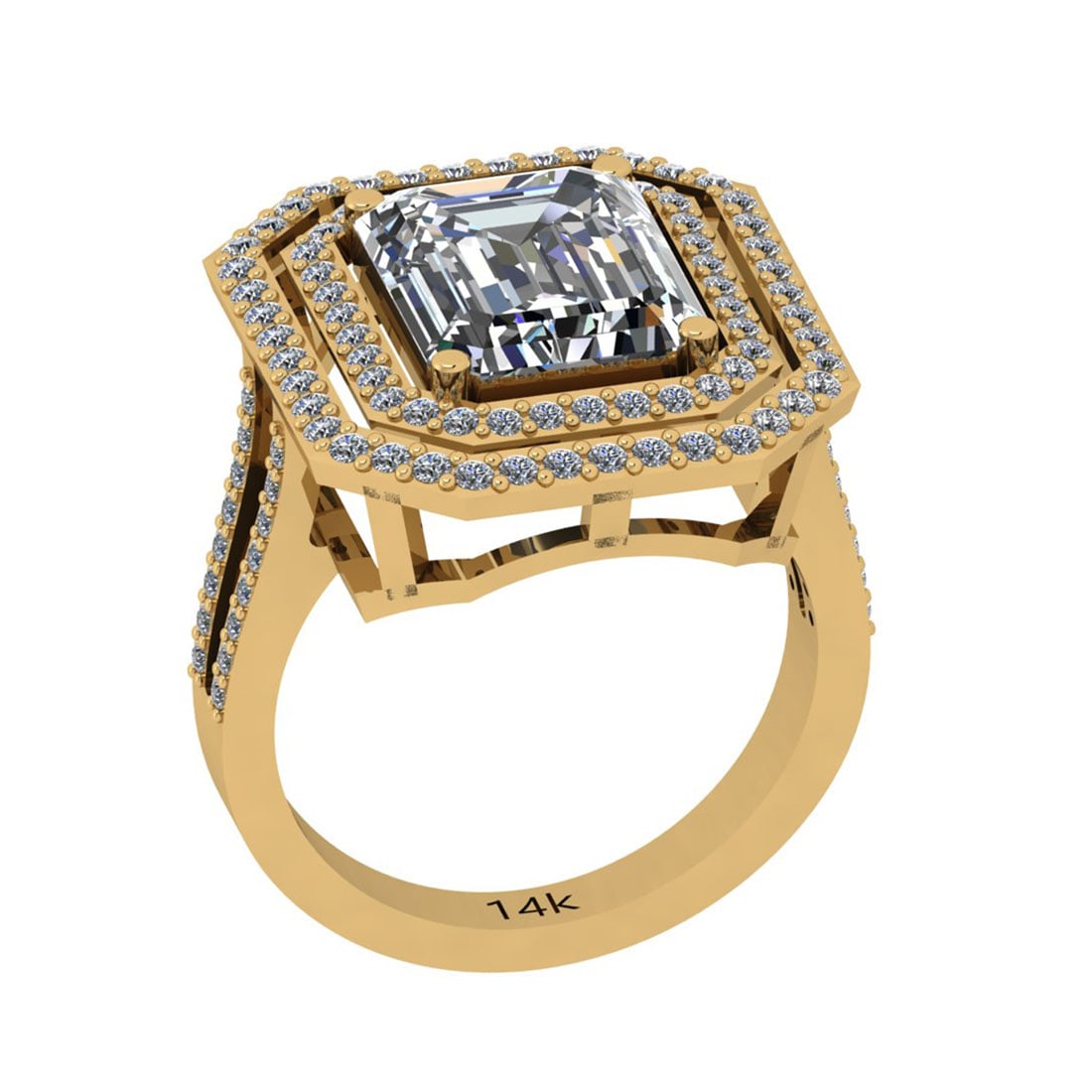 2.70 Ctw SI2/I1 Diamond 14K Yellow Gold Wedding Halo Ring (Emerald Cut Cent: Center Diamond Weight : 2.00 Ctw (Emerald Cut Center Stone Certified By GIA ) Center Diamond Color : J-K Center Stone Setting : Prong Center Stone Clarity : SI2/I1 Side Stone Weight Of Ctw 0.70 Ctw Si