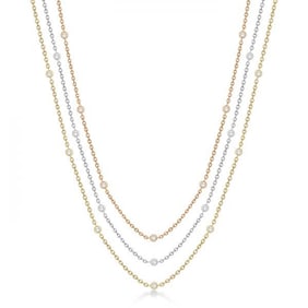 Three-Strand Diamond Station Necklace in 14k Three-Tone Gold