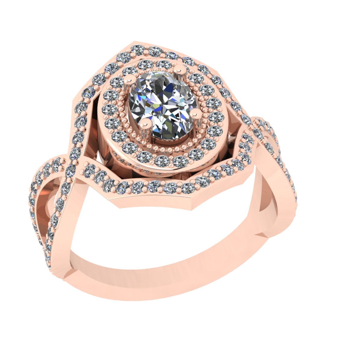1.20 Ctw SI2/I1 Diamond 14K Rose Gold Engagement Halo Ring: Center Diamond Weight : 0.75 Ctw (Oval Cut) Center Diamond Color : J-K Center Stone Setting : Prong Center Stone Clarity : SI2/I1 Side Stone Weight Of Ctw 0.45 Ctw Side Stone Color : J-K Stone