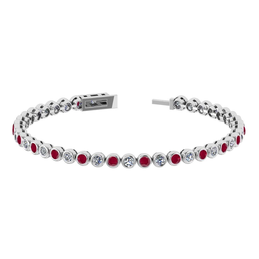 3.08 Ctw SI2/I1 Ruby and Diamond 14K White Gold Bracelet: Center Stone Weight : 1.54 Ctw ( Round Cut) Center stone Color :-Ruby Setting : Prong Side Weight Of Ctw 1.54 Ctw Color : J-K Clarity : SI2/I1 Stone Setting : Prong Metal Weight : Approx 9.50 gram