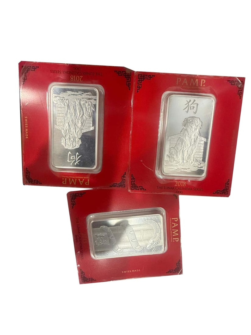 100 Gram 999 Silver Bar - PAMP Suisse (2018 Year of the Dog)Silver Bar - PA: 100 Gram 999 Silver Bar - PAMP Suisse (2018 Year of the Dog)Silver Bar - PAMP Suisse (2013 Year of the Snake) Pack of 3pec #PAPPS98492v15