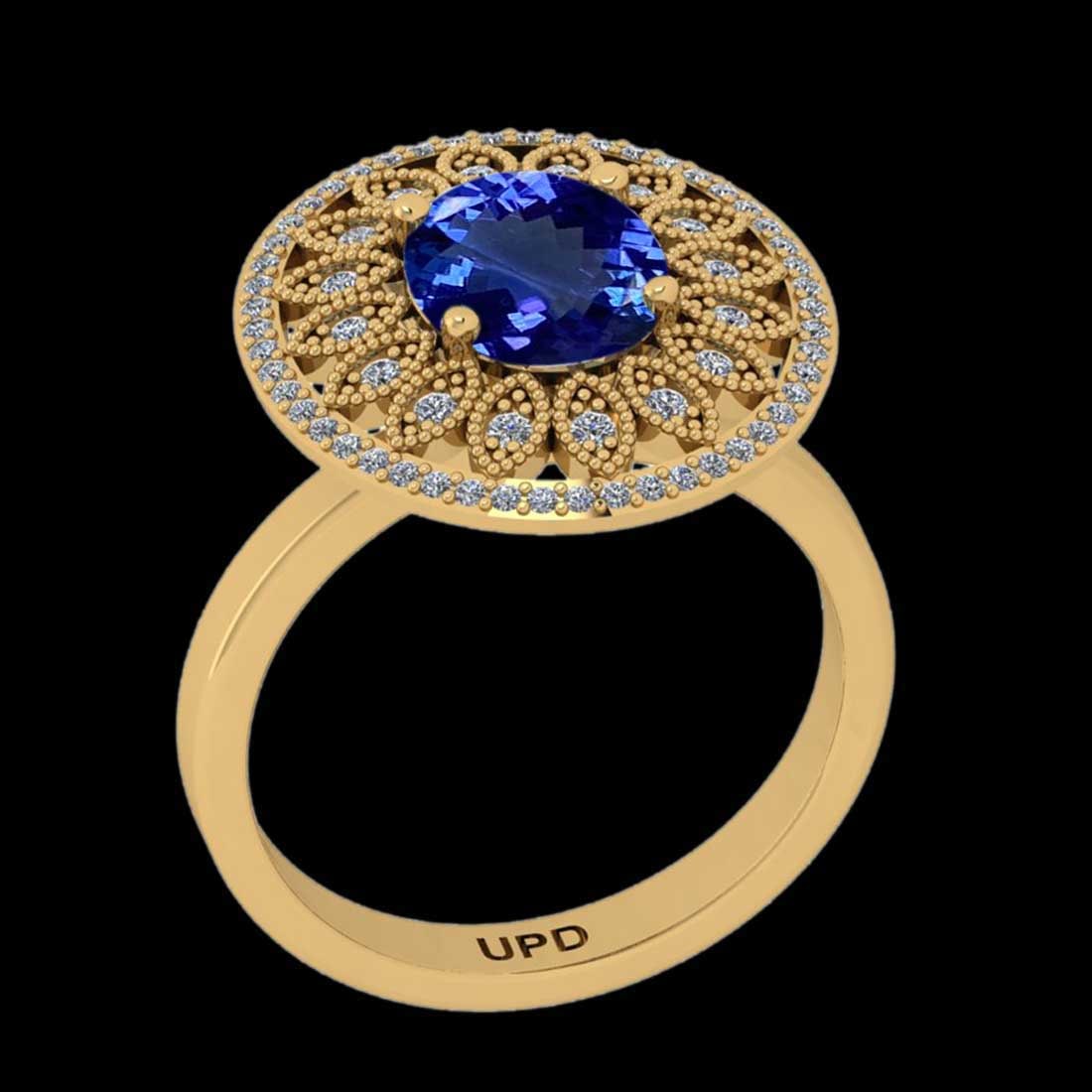 3.34 Ctw VS/SI1 Tanzanite and Diamond 14K Yellow Gold Engagement Ring: Center Stone Weight : 2.90 Ctw ( Oval Cut) Center stone Color :-Tanzanite Center Stone Setting : Prong Side Stone Weight Of Ctw 0.44 Ctw Side Stone Color : J-K Stone Clarity : VS/SI1 Stone Setting : P