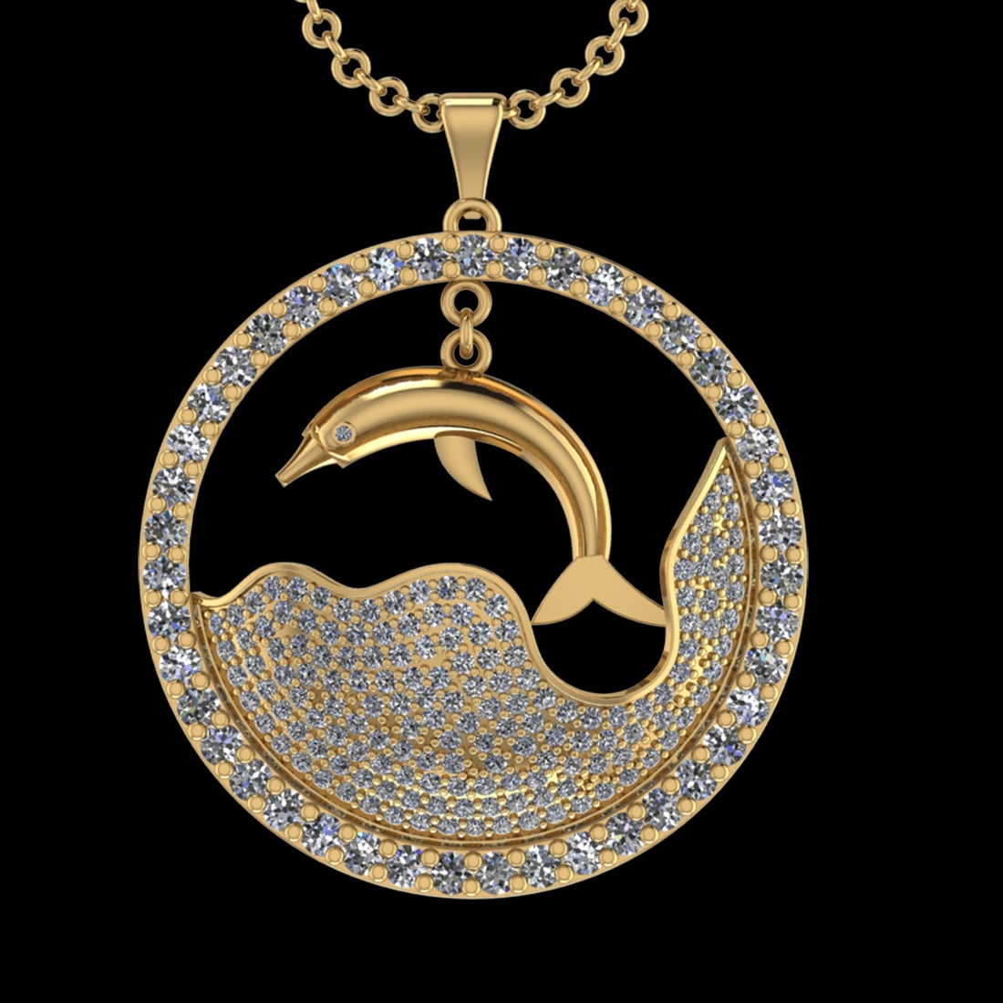 5.09 Ctw SI2/I1 Diamond 14K Yellow Gold Zodiac Sign Fish pendant necklace (1 of 1)