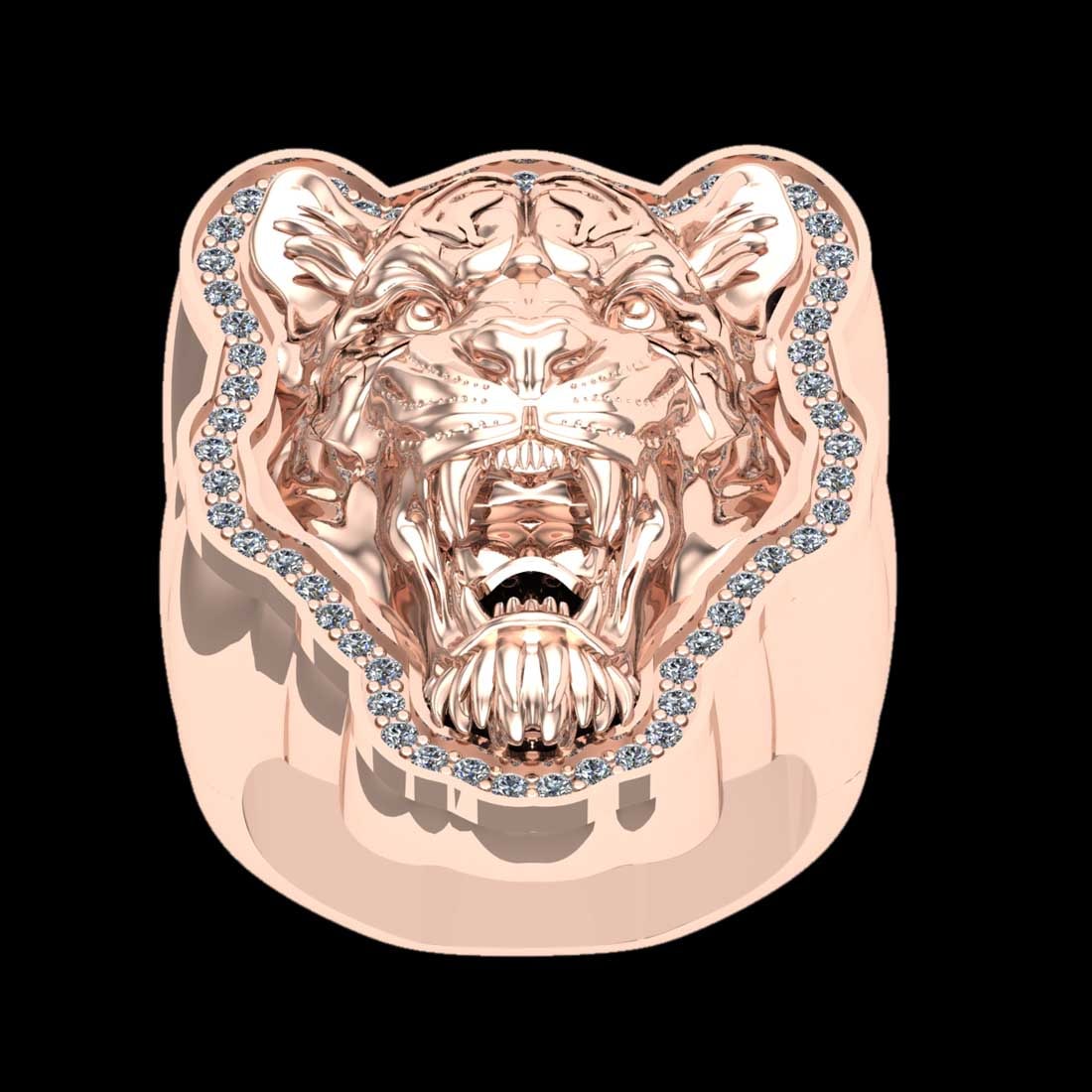 0.45 Ctw SI2/I1 Diamond 18K Rose Gold Vintage Style Lion Face Ring (1 of 2)