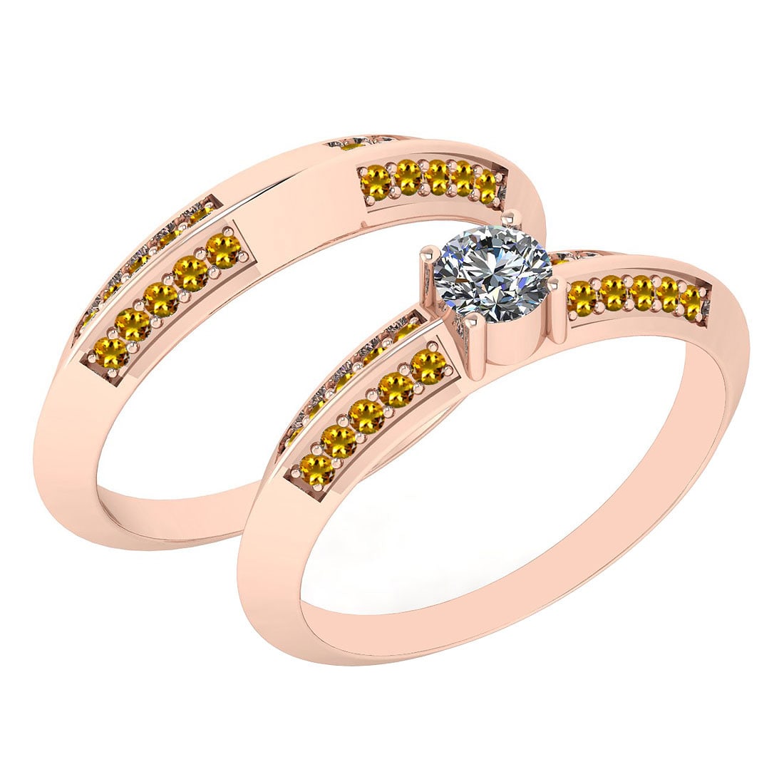 Certified 0.81 Ctw I2/I3 Yellow Sapphire And Diamond 14K Rose Gold Vintage: Center Approx Weight: 0.25 Ctw (Round Cut) Center Color: J-K Center Stone Clarity: I2/I3 Stone Setting: Prong Side Stone 0.56 Ctw Side Stone Color: Yellow Sapphire Stone Setting: Prong Metal Approx We