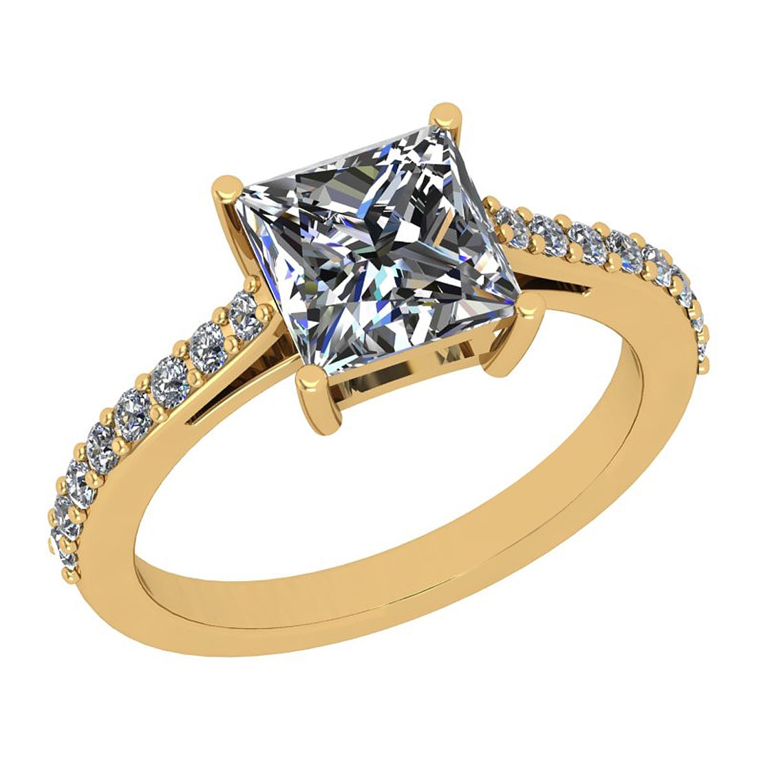 Certified 1.78 Ctw I2/I3 Diamond 10K Yellow Gold Promises Ring: Center Approx Weight: 1.50 Ctw (Princess Cut) Center Diamond Color: J-K Center Clarity: I2/I3 Center Setting: Prong Side Stone 0.28 ctw Side Stone Color: J-K Side Stone Setting: Prong Side Stone