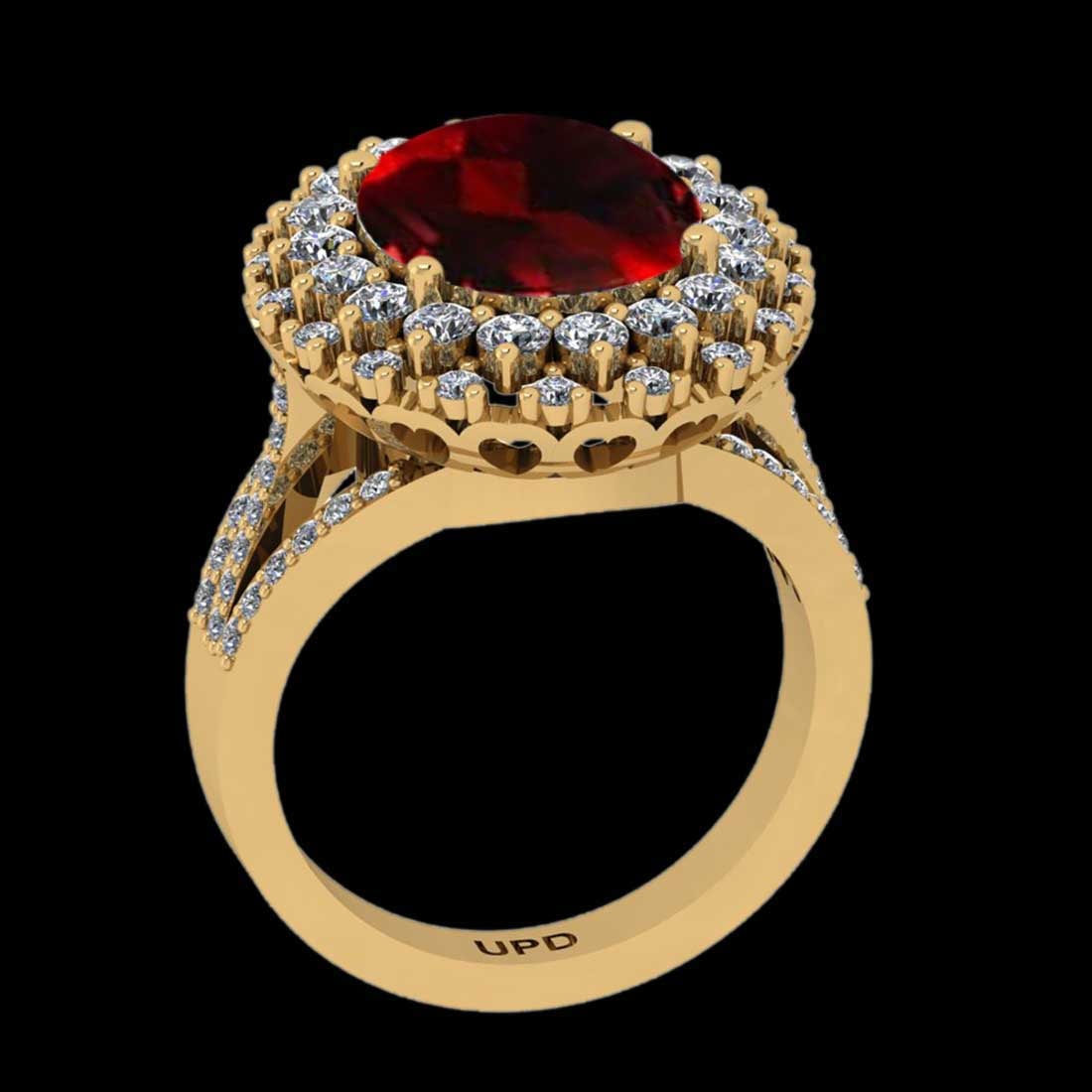 5.42 Ctw VS/SI1 Spessartite Garnet and Diamond 14K Yellow Gold Engagement R: Center Stone Weight : 4.10 Ctw ( Oval Cut) Center stone Color :-Spessartite Garnet Center Stone Setting : Prong Side Stone Weight Of Ctw 1.32 Ctw Side Stone Color : J-K Stone Clarity : VS/SI1 Stone Se