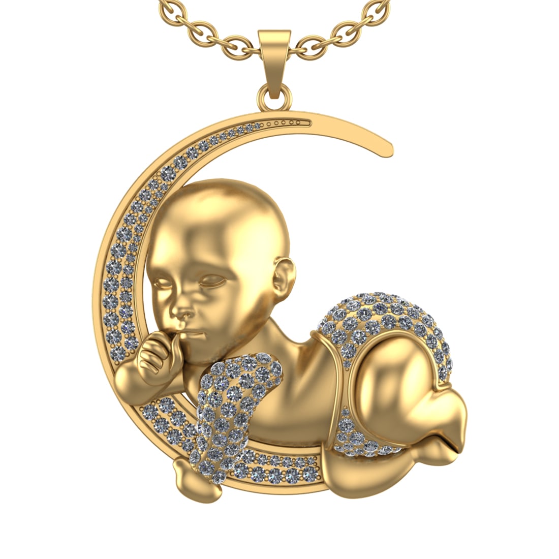 3.66 Ctw SI2/I1 Diamond 14K Yellow Gold baby shower theme Pendant Necklace: Total Diamond Weight : 3.66 Ctw (Round Cut) Center Diamond Color :- J-K Center Clarity : SI2/I1 Stone Setting : Prong Metal Weight : Approx 82.80 Gram 14K Yellow Gold baby shower theme Pendant