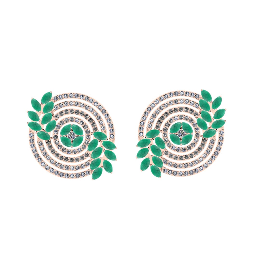 5.60 Ctw SI2/I1 Emerald And Diamond 14K Rose Gold Earrings: Center Stone Weight : 4.00 Ctw ( Marquise Cut ) Center Stone Color : Emerald Center Stone Setting : Prong Side Stone Weight Of Ctw 1.60 Ctw Side Stone Color : White J-K Diamond Stone Clarity : SI2/I1