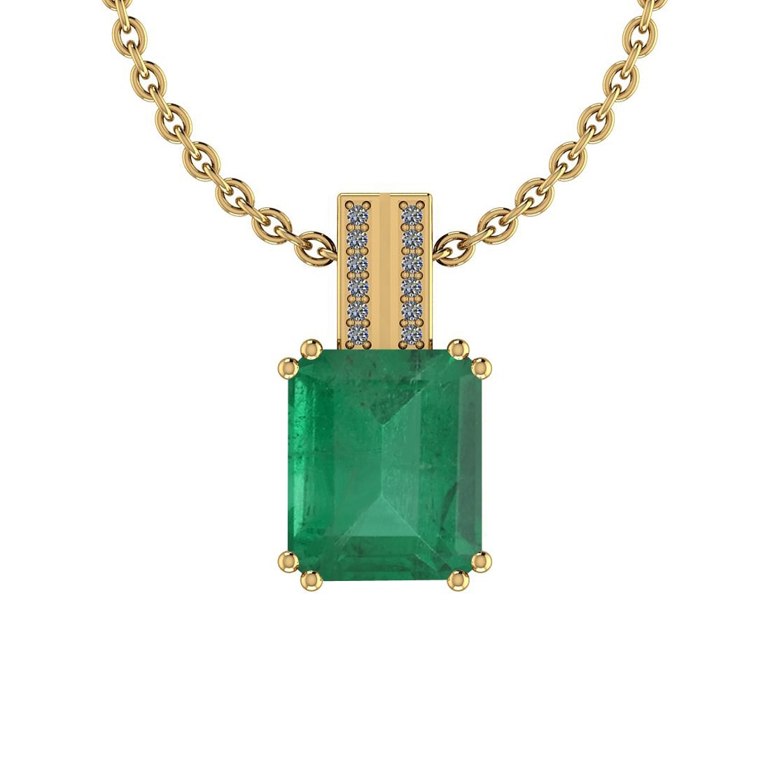 Certified 6.40 Ctw Emerald and Diamond I2/I3 14K Yellow Gold Victorian Styl: Color Stone Approx Weight: 6.32 Ctw (1 pcs Emerald Octo) Center Stone Color: Emerald Center Stone Setting: Prong Side Stone Approx Weight: 0.08 Ctw Side Stone Color: J-K Stone Clarity: I2/I3 Stone