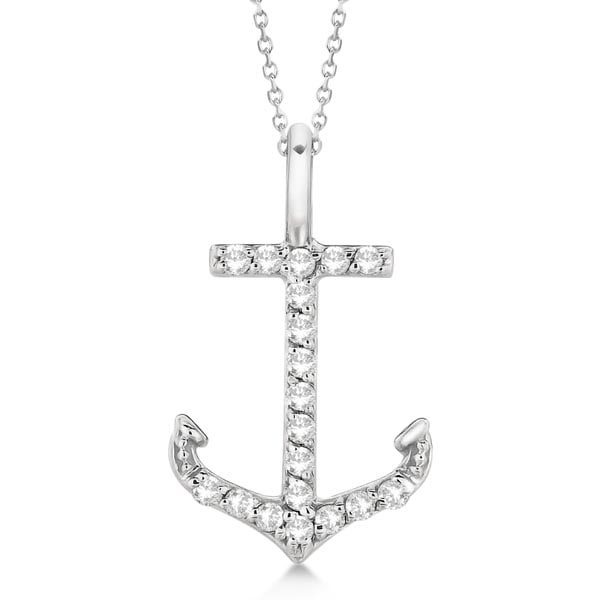 Anchor Diamond Pendant Necklace 14K White Gold 0.10ctw: CENTER STONE; Diamond CENTER STONE CLARITY; SI1-SI2 CENTER STONE COLOR; J-K CENTER STONE SETTING; Pave SIDE STONE CLARITY; SIDE STONE COLOR; SIDE STONE SETTING; ctw OF SIDE STONE: SIDE STONE QUALITY;