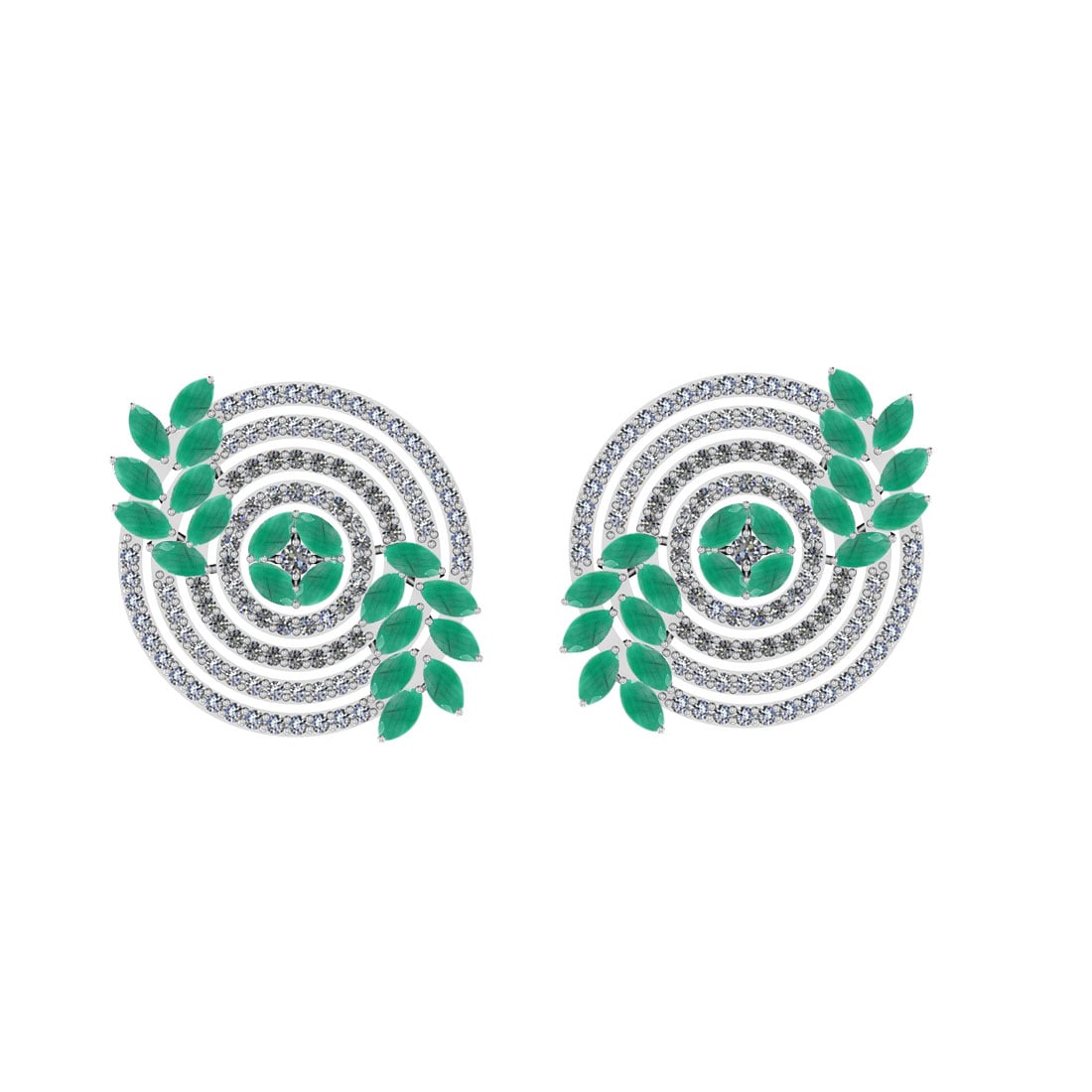 5.60 Ctw SI2/I1 Emerald And Diamond 14K White Gold Earrings: Center Stone Weight : 4.00 Ctw ( Marquise Cut ) Center Stone Color : Emerald Center Stone Setting : Prong Side Stone Weight Of Ctw 1.60 Ctw Side Stone Color : White J-K Diamond Stone Clarity : SI2/I1