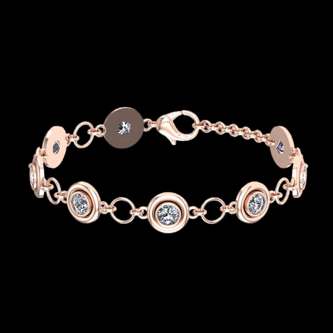 4.00 Ctw SI2/I1 Diamond Bezel Set 18K Rose Gold Bracelet: Total Diamond Weight : 4.00 Ctw (Round cut) Center Diamond Color :- G-H Center Clarity : SI2/I1 Stone Setting : Bezel Metal Weight : Approx 9.50 Gram 18K Rose Gold Bracelet Size :-7.5 Inch