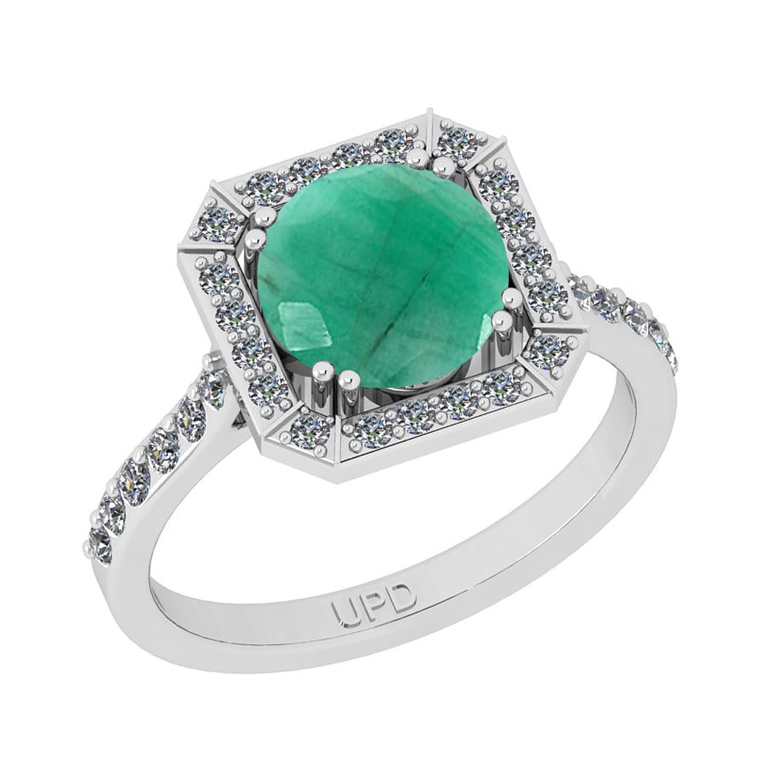 2.41 Ctw SI2/I1 Emerald And Diamond 14K White Gold Cocktail Engagement Ring: Center Stone Weight : 2.00 Ctw ( Round Cut) Center Stone Color :-Emerald Stone Setting : Prong Side Stone Weight Of Ctw 0.41 Ctw Side Stone Color : J-K Stone Clarity : SI2/I1 Stone Setting : Prong