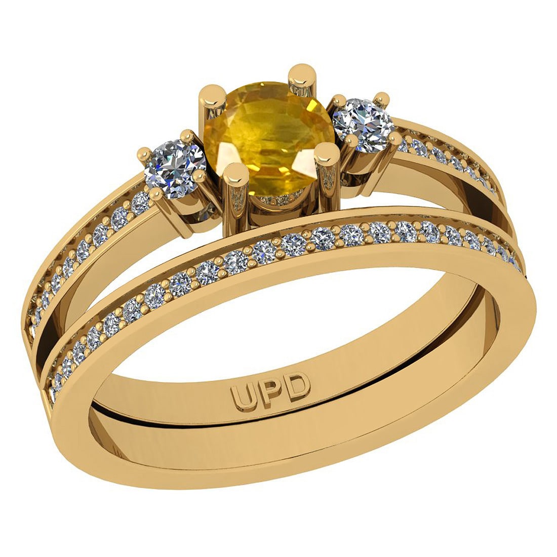 0.83 Ctw I2/I3 Yellow sapphire And Diamond 14K Yellow Gold Wedding Set Ring: Center Stone Weight : 0.50 Ctw ( Round Cut) Center Stone Color :-Yellow sapphire Stone Setting : Prong Side Stone Weight Of Ctw 0.33 Ctw Side Stone Color : J-K Stone Clarity : I2/I3 Stone Setting :